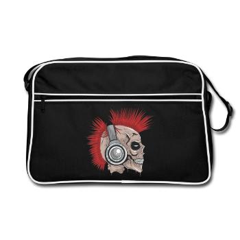Punk Iroquois skull with headphones - Retro Bag - black/white - Front