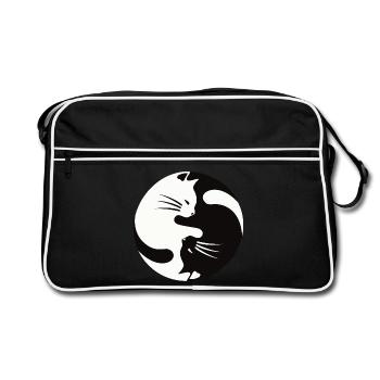 2 cats cuddle ,ying yang - Retro Bag - black/white - Front