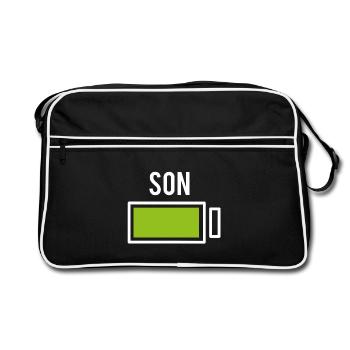 Sohn Partnerlook Partner Bro Batterie Akku Familie - Retro Tasche - Schwarz/Weiß - Vorne