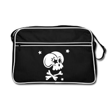 Crâne avec des os et des étoiles - Sac Retro - noir/blanc - Devant