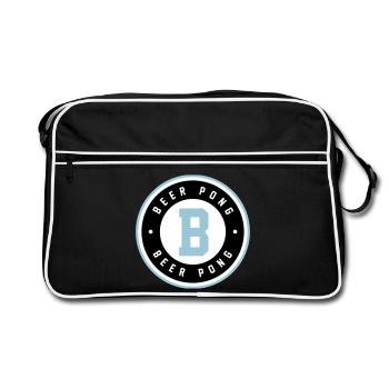 Beer Pong Badge Blau Logo - Retro Tasche - Schwarz/Weiß - Vorne