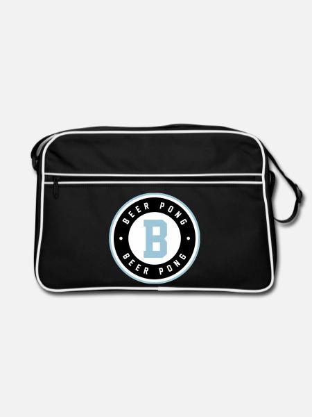 Logo bleu du badge Beer Pong - Sac Retro - noir/blanc - Devant