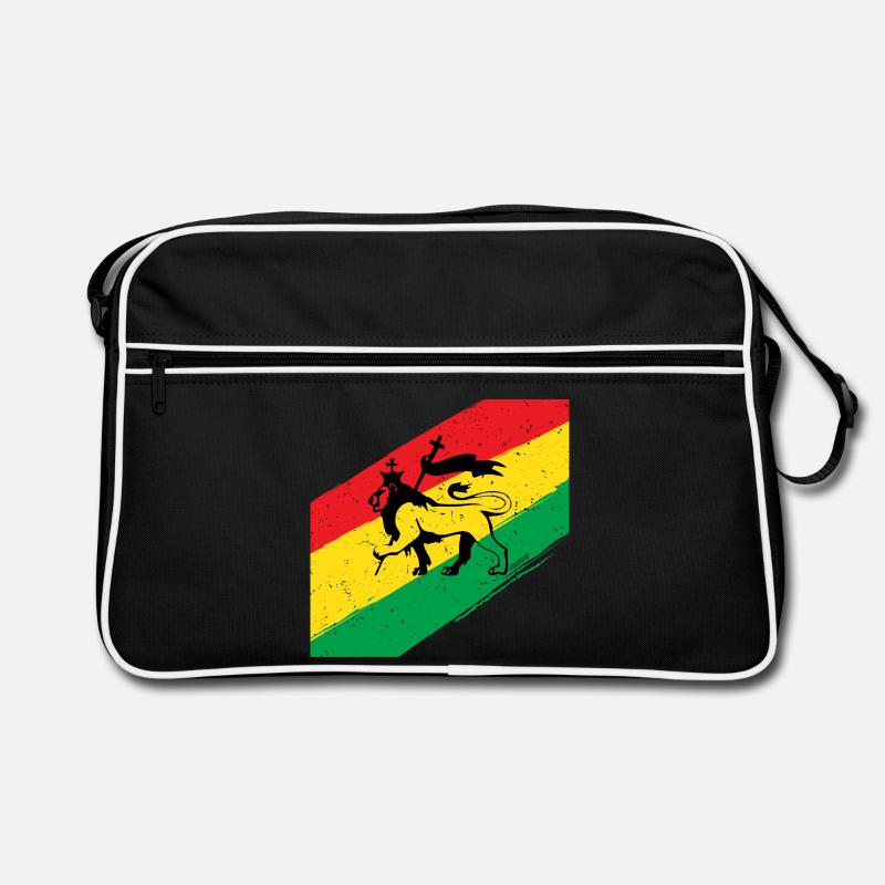 Rasta Löwe vor Dreifarben Flagge - Retro Tasche - Schwarz/Weiß