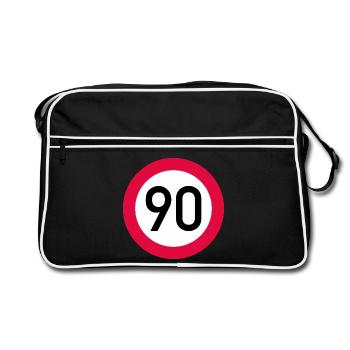 90th birthday Attention! Traffic sign 90 Km/h - Retro Bag - black/white - Front