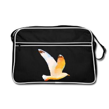 Moewe im Flug Vogel Urlaub - Retro Tasche - Schwarz/Weiß - Vorne