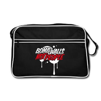 bomb walls not people graffiti - Retro Tasche - Schwarz/Weiß - Vorne