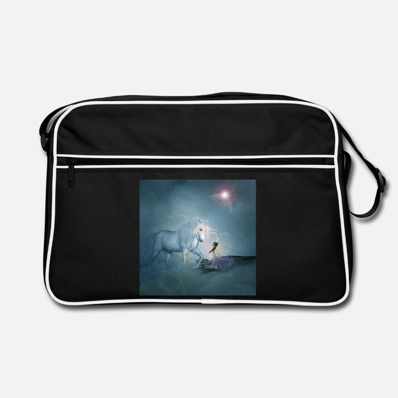 Wunderbares Einhorn mit Fee - Retro Tasche - Schwarz/Weiß