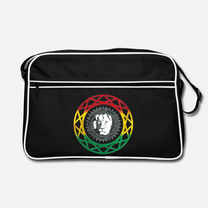 Visage de lion dans le style mandala rasta - Sac Retro - noir/blanc
