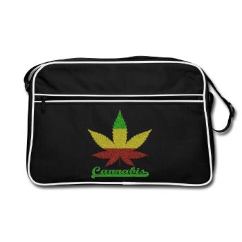 Feuille de Cannabis / Or Rouge Vert - Sac Retro - noir/blanc - Devant