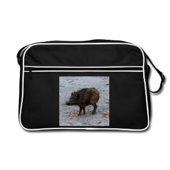 Wildschwein Jäger Förster jagen Wald Geschenk - Retro Tasche - Schwarz/Weiß - Vorne