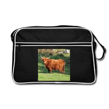 Hochlandrind Kuh Kühe Rinder Landwirtschaft Poster - Retro Tasche - Schwarz/Weiß - Vorne