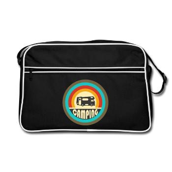 Camping Vintage Design / Geschenkidee - Retro Tasche - Schwarz/Weiß - Vorne