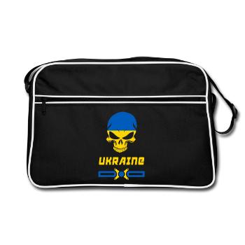 Ukraine Totenkopf Design / Geschenkidee - Retro Tasche - Schwarz/Weiß - Vorne