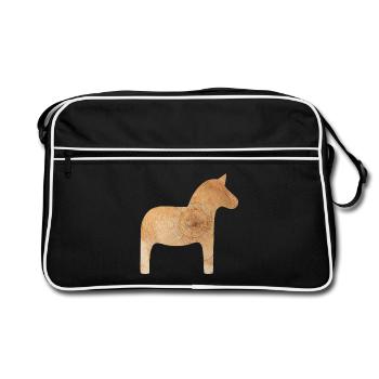 Dalapferd Holz Winter Schweden Jahresringe Deko - Retro Tasche - Schwarz/Weiß - Vorne