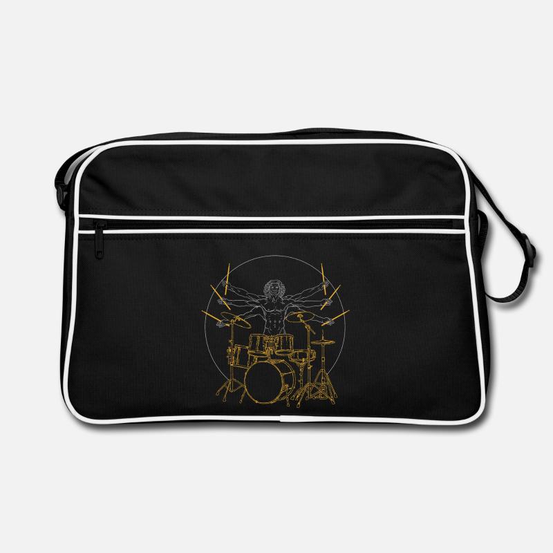 Schlagzeug Da Vinci - Drummer Rock Geschenk - Retro Tasche - Schwarz/Weiß