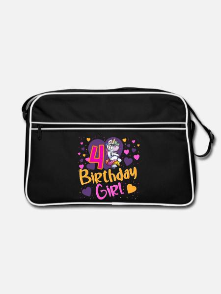 4 Jahre Mädchen Geburtstag - Retro Tasche - Schwarz/Weiß