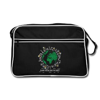 Pflanzen Sie diese Save The Bees Flowers Bee - Retro Tasche - Schwarz/Weiß - Vorne