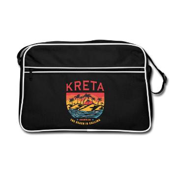 Kreta Griechenland Beach Design - Retro Tasche - Schwarz/Weiß - Vorne