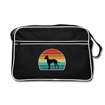 Cirneco Dell Etna Hund Silhouette Vintage Sonnenuntergang fo - Retro Tasche - Schwarz/Weiß - Vorne