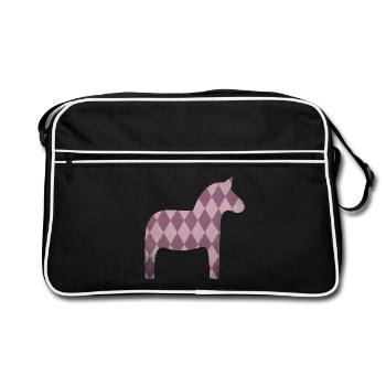 Dala Horse Diamonds Pink Horse Girl Scandinavian - Retro Bag - black/white - Front