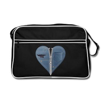 cœur bleu clair en jean look avec fermeture éclair - Sac Retro - noir/blanc - Devant