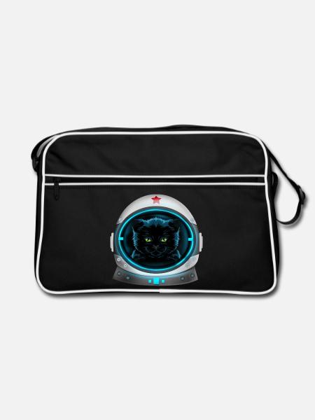 angry space cat astronaut - Retro Bag - black/white - Front