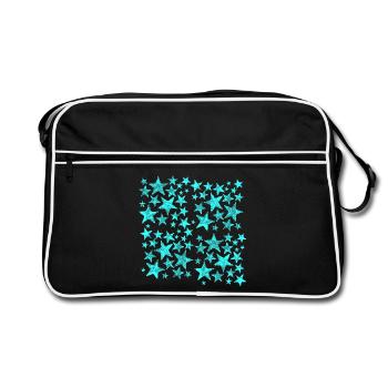 Bright blue star pattern on black - Retro Bag - black/white - Front