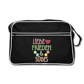 Süßigkeiten Naschkatzen Lecker Bonbon Statement - Retro Tasche - Schwarz/Weiß - Vorne