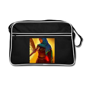 Mutige Schöne Hijab Frau mit Pistole - Retro Tasche - Schwarz/Weiß - Vorne