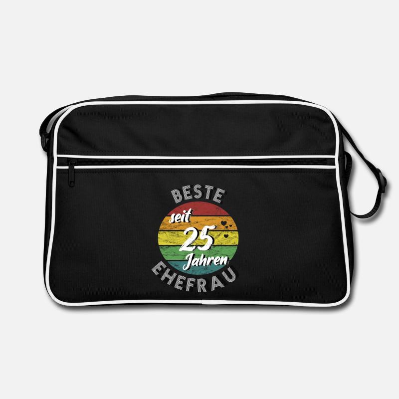 beste Ehefrau seit 25 Jahren Silberhochzeit retro - Retro Tasche - Schwarz/Weiß