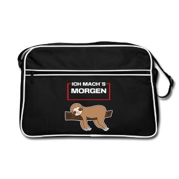 Hängematte Faultier Tier Statement Schlafen Faul - Retro Tasche - Schwarz/Weiß - Vorne
