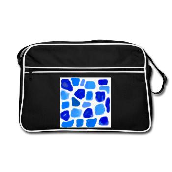 BlueWatercolor –Blue Sea - mosaic stones - Retro Bag - black/white - Front