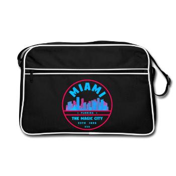 Miami Skyline Neon-Stempel - Retro Tasche - Schwarz/Weiß - Vorne