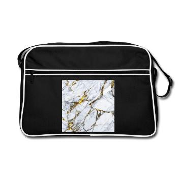 Marble White Gold Texture - Retro Bag - black/white - Front
