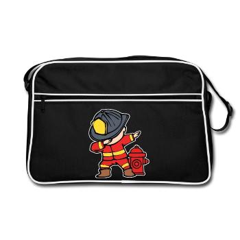 Feuerwehrhelm Feuerwehrmann Brandschutz Feuerwehr - Retro Tasche - Schwarz/Weiß - Vorne