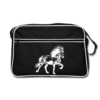 Edles Islandpferd im Tölt Damen Mädchen Kinder Isi - Retro Tasche - Schwarz/Weiß - Vorne