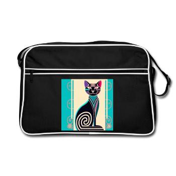 Neon Spiral Cat Art Deco - Retro Bag - black/white - Front