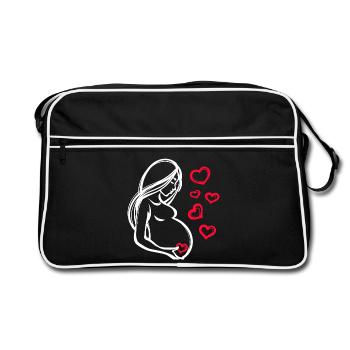 Babyglück Babybauch Schwanger Herz Schwangerschaft - Retro Tasche - Schwarz/Weiß - Vorne