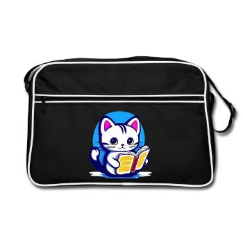Le chat lit un livre - Sac Retro - noir/blanc - Devant