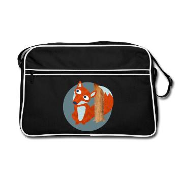 Fuchs Struktur Wald Kinderzimmer Muster Comic  - Retro Tasche - Schwarz/Weiß - Vorne