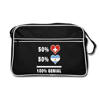 Argentinien und Schweiz 100% Genial Flagge - Retro Tasche - Schwarz/Weiß - Vorne