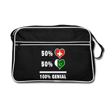 Pakistan und Schweiz 100% Genial Flagge - Retro Tasche - Schwarz/Weiß - Vorne
