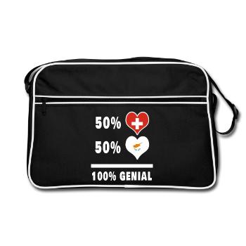 Zypern und Schweiz 100% Genial Flagge - Retro Tasche - Schwarz/Weiß - Vorne