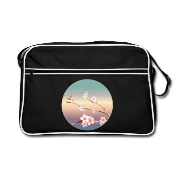 delicate cherry blossoms on a branch in spring - Retro Bag - black/white - Front