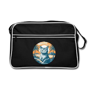 Tropischer Katzenzauber im Sonnenuntergang - Retro Tasche - Schwarz/Weiß - Vorne