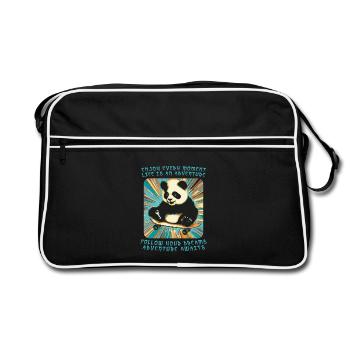 Pandas Abenteuer auf Rädern - Retro Tasche - Schwarz/Weiß - Vorne