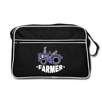 Farmer Traktor Spruch Kraftfahrzeug Landleben Feld - Retro Tasche - Schwarz/Weiß - Vorne