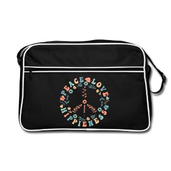 Peace Love Hippieness - Süßes Hippie Peace-Zeichen - Retro Tasche - Schwarz/Weiß - Vorne