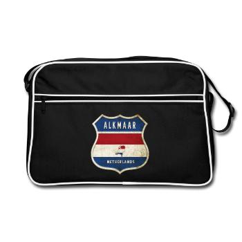 Alkmaar Niederlande Flaggen Wappen Design - Retro Tasche - Schwarz/Weiß - Vorne