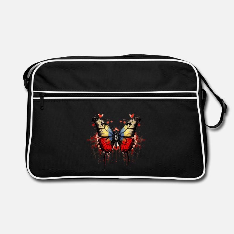 Farbenfroher Schmetterling mit Blut-Splatter-Desig Retro Tasche
